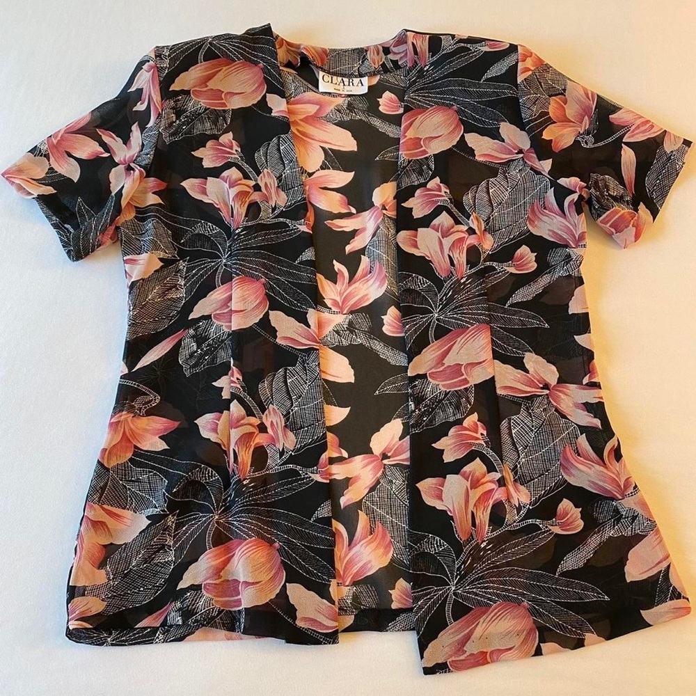 vintage 80s clara usa sheer floral spring cover up / top / cardi - Picture 2 of 4